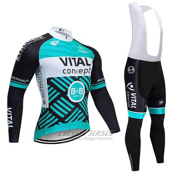 2019 Cycling Jersey Vital Concept Blue White Black Long Sleeve and Bib Tight